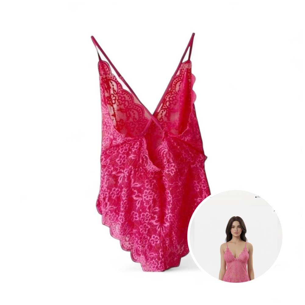 AvidLove Women’s Pink Floral Lace Teddy size Small